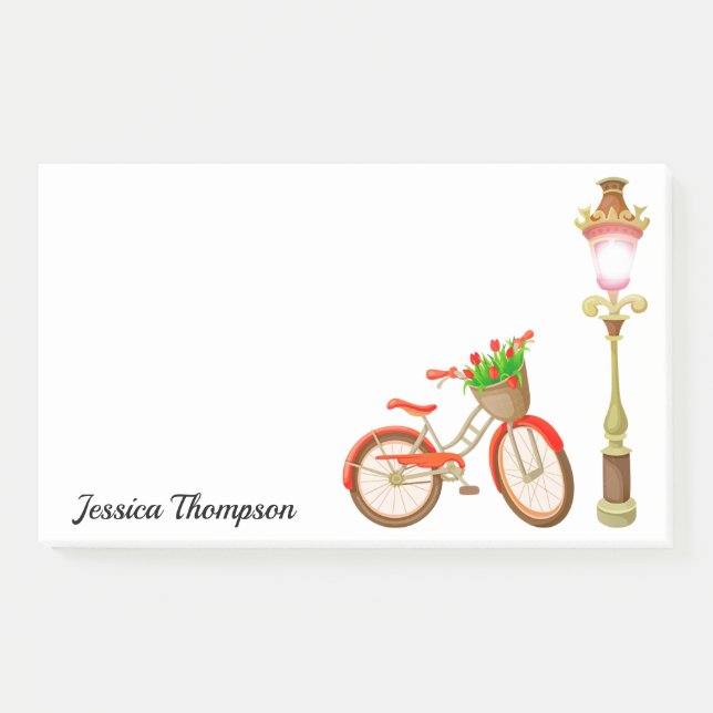 Fahrrad mit Körbchen von Blume nach der Eingabe Post-it Klebezettel (Vorderseite)