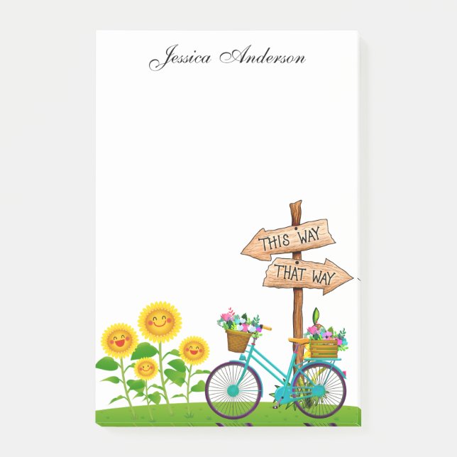 Fahrrad mit Körbchen von Blume nach der Eingabe Post-it Klebezettel (Vorderseite)