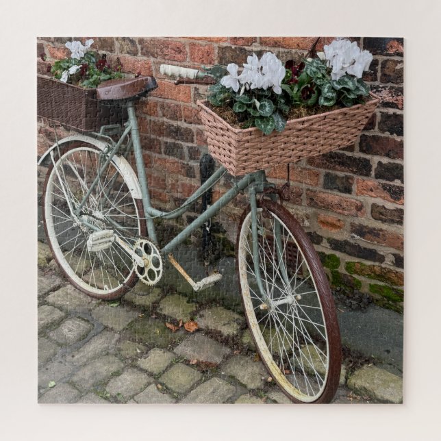 Fahrrad mit Körben von Blume in English Village Puzzle (Vertikal)