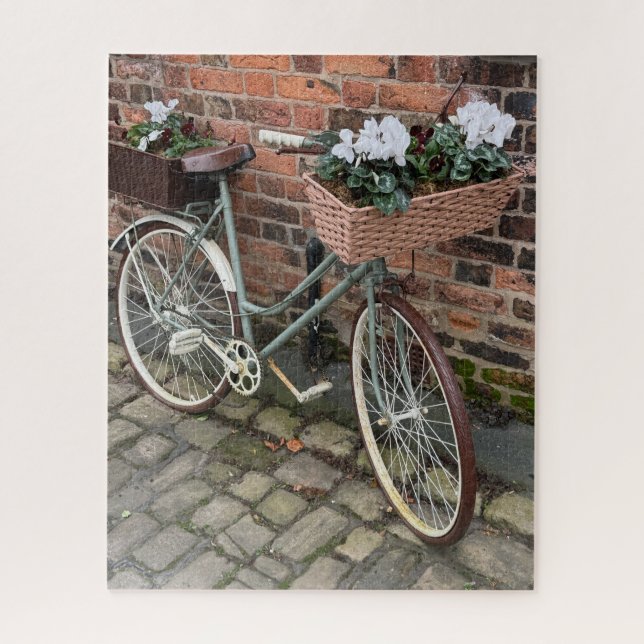 Fahrrad mit Körben von Blume in English Village Puzzle (Vertikal)