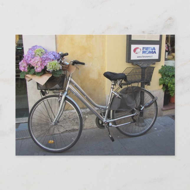 Fahrrad mit Wasserkorb Postkarte (Vorderseite)
