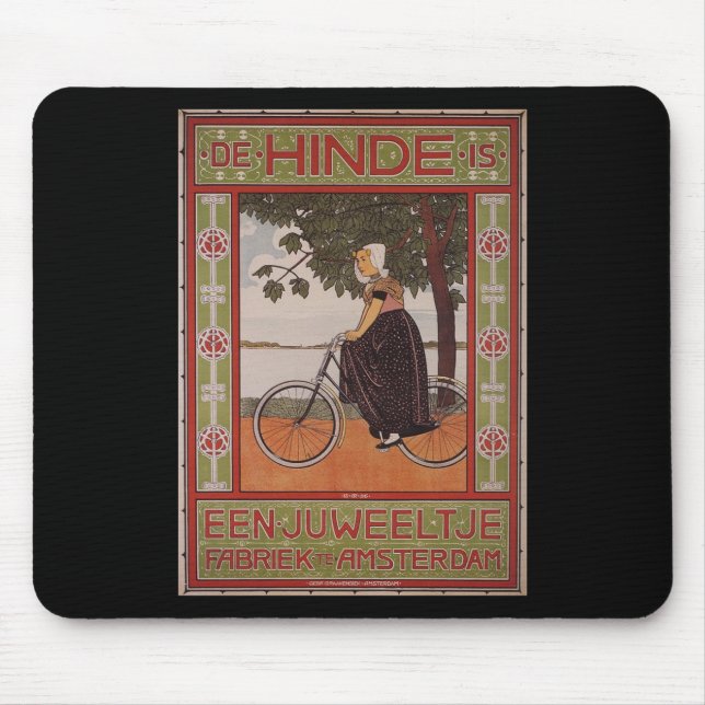 Fahrrad-Plakat-Kunst Amsterdams Vintage Mousepad (Vorne)