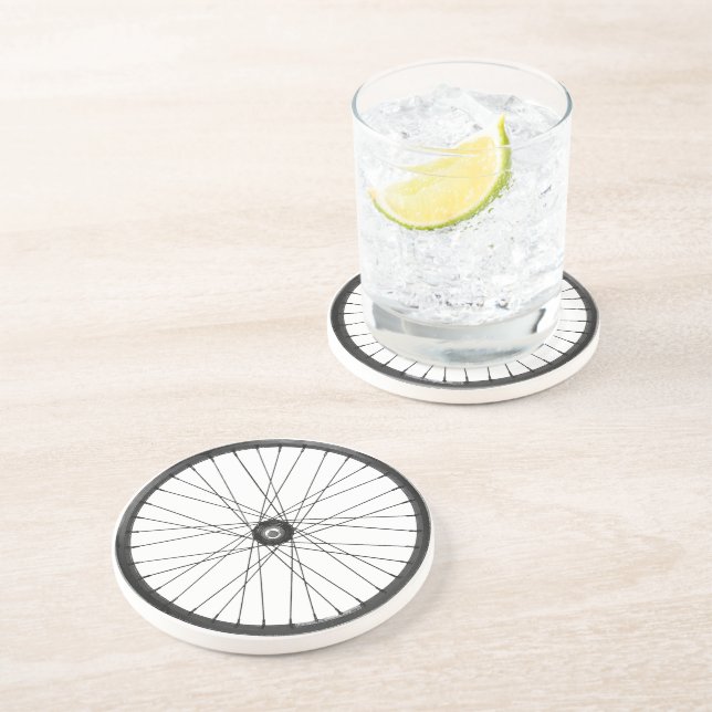 Fahrrad - radfahrend + Fahrrad Sandstein Untersetzer (Seite)