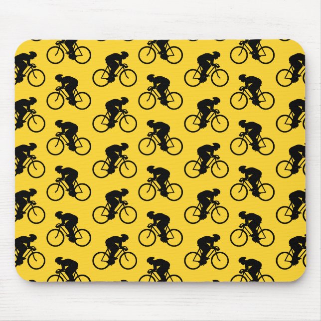 Fahrrad-Reiter-Muster. Gelb und Schwarzes Mousepad (Vorne)