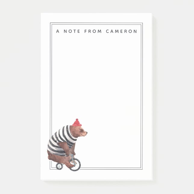 Fahrrad-Spaß-Bär | addieren Ihren Namen Post-it Klebezettel (Vorderseite)