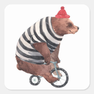 Fahrrad-Spaß-Bär Quadratischer Aufkleber