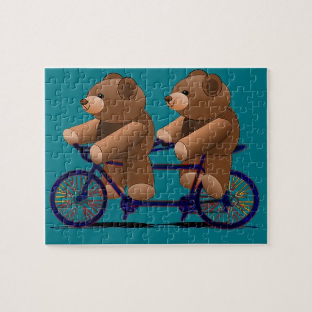 Fahrrad-TandemTeddybär-Druck Puzzle (Horizontal)