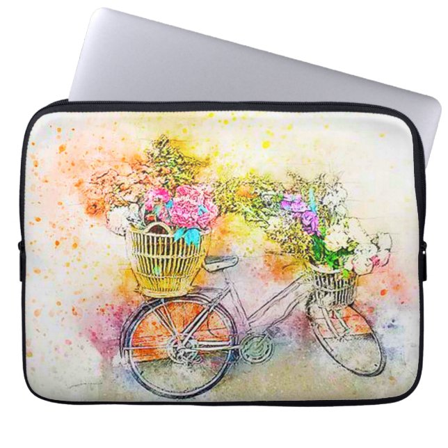 Fahrrad und Blume Laptopschutzhülle (Vorderseite)
