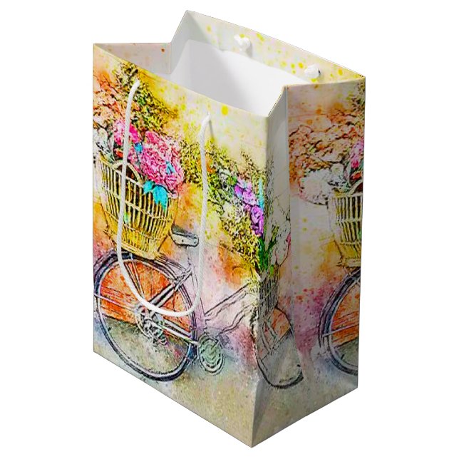 Fahrrad und Blume Mittlere Geschenktüte (Vorderseite Schrägansicht)