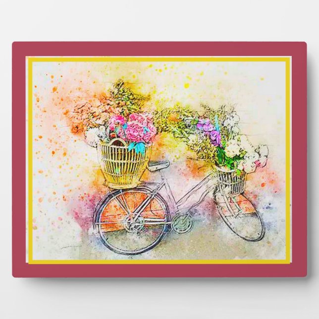 Fahrrad- und Blume-Plakette Fotoplatte (Vorderseite)