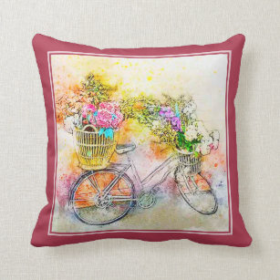 Fahrrad und Blume werfen Kissen