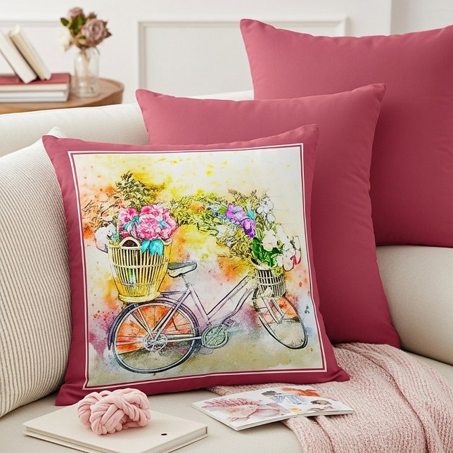 Fahrrad und Blume werfen Kissen (Von Creator hochgeladen)