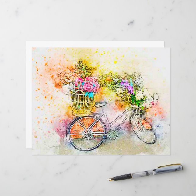 Fahrrad und Blumen  (Vorderseite/Rückseite Beispiel)