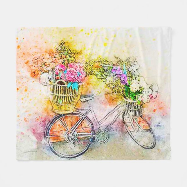 Fahrrad und Blumen  Fleecedecke (Vorderseite (Horizontal))
