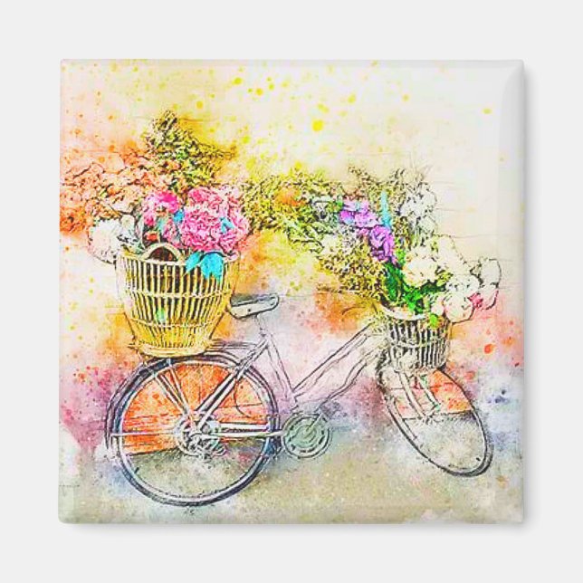 Fahrrad und Blumen  Magnet (Vorne)