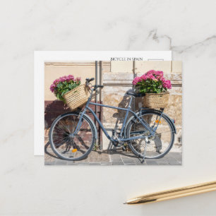 Fahrrad und rosa Blumenkörbe Postkarte