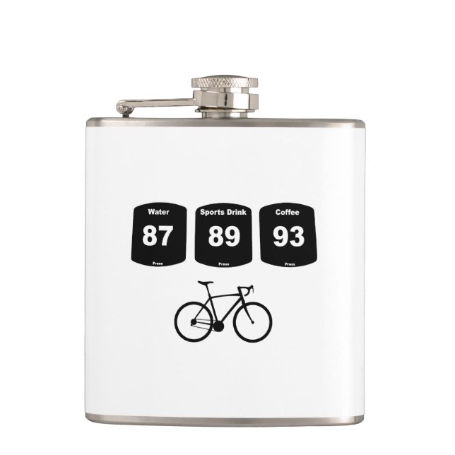 Fahrradbrennstoff: Wasser, Sportgetränk, Kaffee Flachmann (Vorderseite)