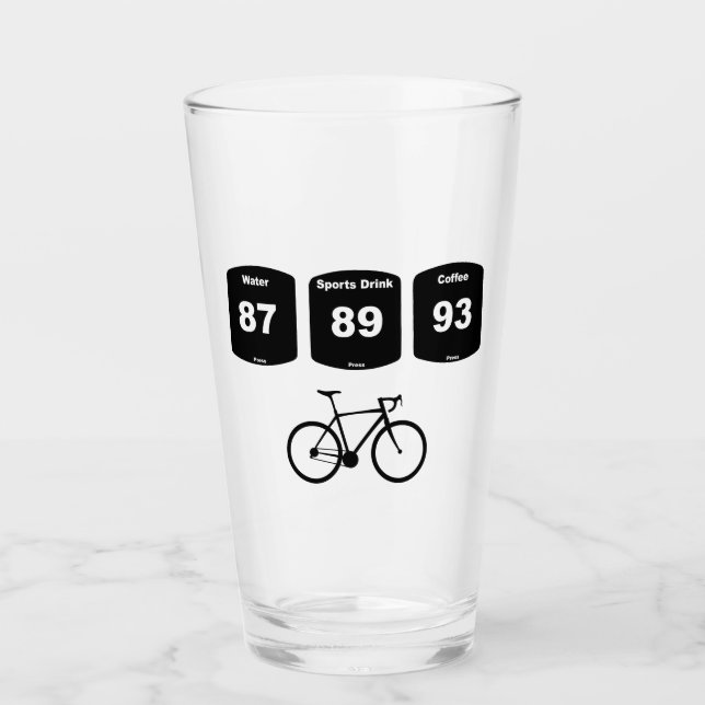 Fahrradbrennstoff: Wasser, Sportgetränk, Kaffee Glas (Vorderseite)