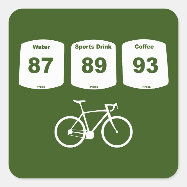Fahrradbrennstoff: Wasser, Sportgetränk, Kaffee Quadratischer Aufkleber (Vorderseite)