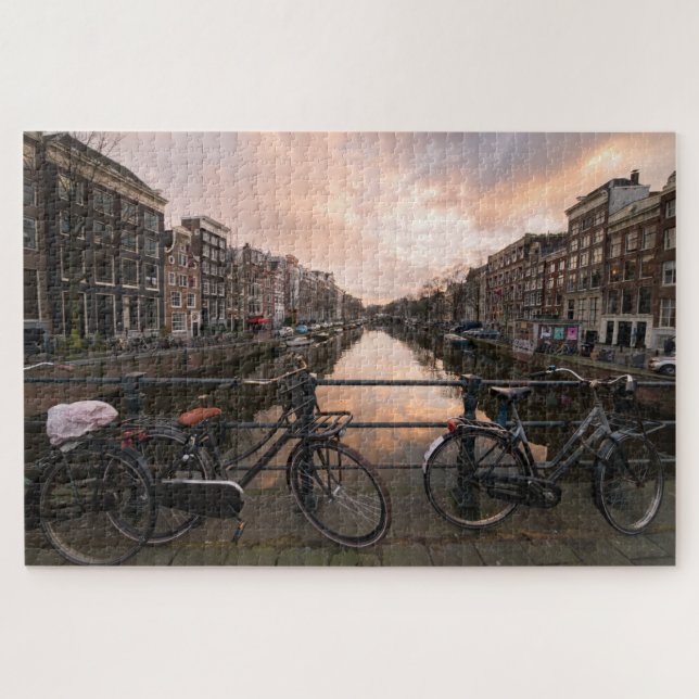 Fahrräder am Sonnenuntergang in Amsterdam Puzzle (Horizontal)