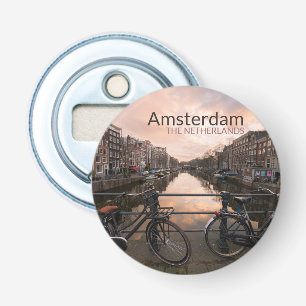Fahrräder bei Sonnenuntergang in Amsterdam Flaschenöffner