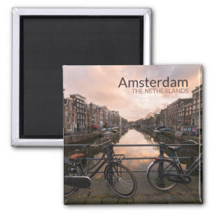 Fahrräder bei Sonnenuntergang in Amsterdam Magnet