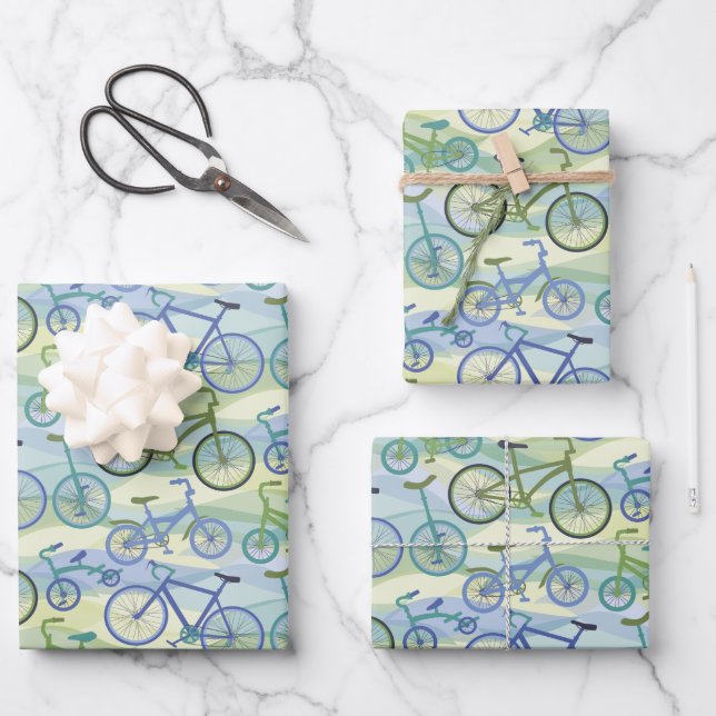 Fahrräder Blue Green Geschenkpapier Set (Vorderseite)