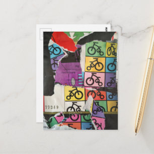 Fahrräder bunte Mixed-Media-Collage Postkarte