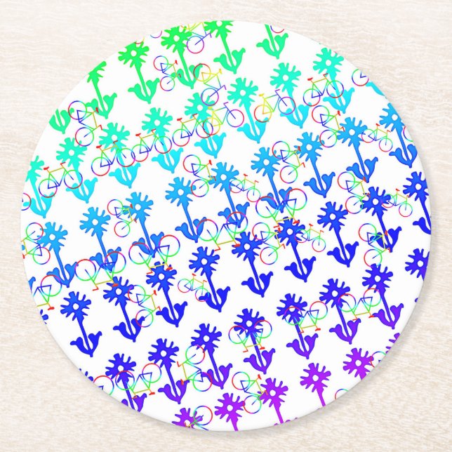 Fahrräder und Blume Papier Untersetzer (Vorderseite)