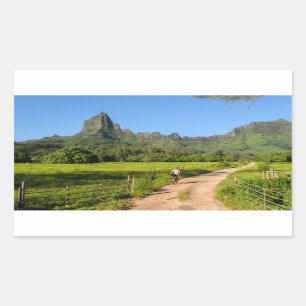 Fahrradfahren auf dem rechteckigen Aufkleber Moore