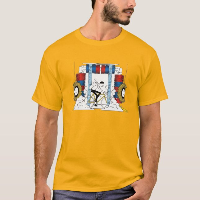 Fahrradfahren durch den Cartoon des Autos T-Shirt (Vorderseite)