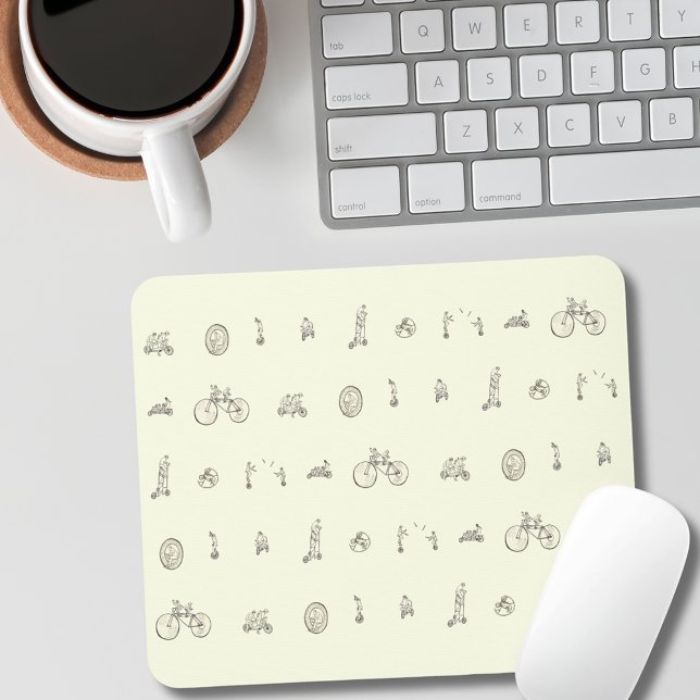 Fahrradfahrer auf Quirky Bikes Funny Line Zeichnen Mousepad (Funny cyclists riding bicycles line art mouse mat for bike cycling enthusiasts )