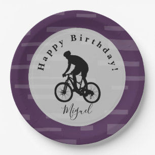 Fahrradfahrer Happy Birthday Papierplatte. Papier  Pappteller