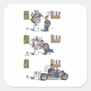 Fahrradfahrer im Museum mit großen quadratischen A Quadratischer Aufkleber