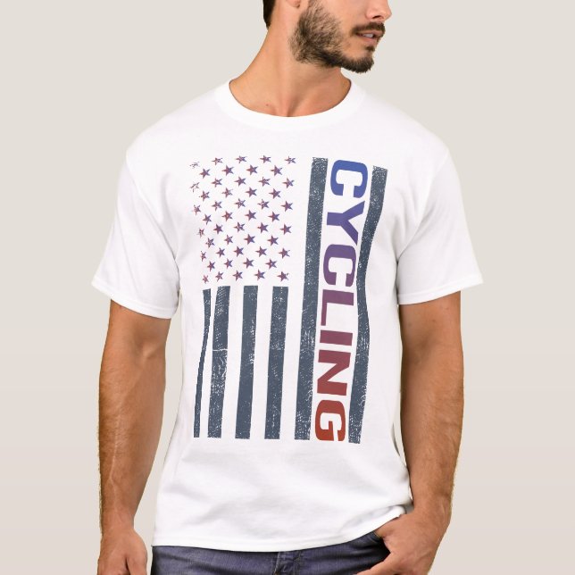 Fahrradfahrer mit amerikanischer Flagge T-Shirt (Vorderseite)
