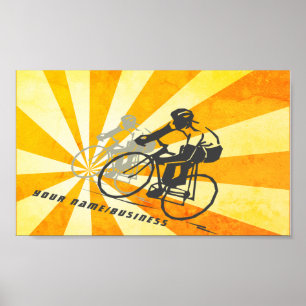 Fahrradfahrer mit Retro Sunburst Biking Business Poster