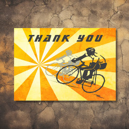 Fahrradfahrer mit Retro Sunburst Dankeskarte