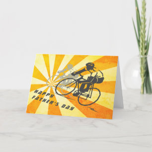 Fahrradfahrer und Retro Sunburst Bike Vatertag Karte