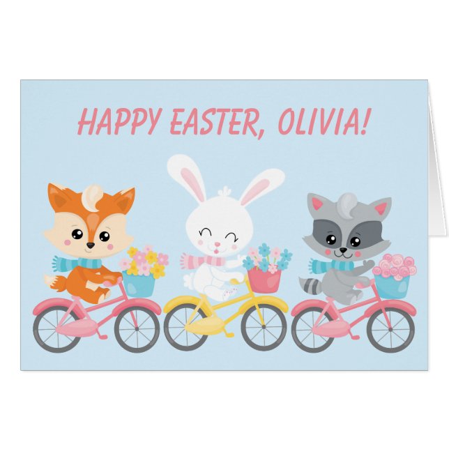 Fahrradfox, Bunny und Raccoon Kinder Ostern (Vorderseite (Horizontal))