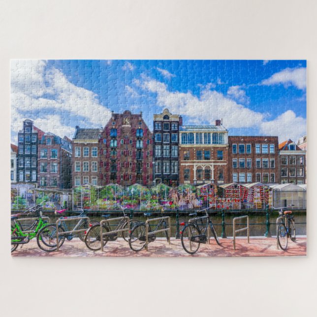 Fahrradhäuser am Canal de Amsterdam Niederlande Puzzle (Horizontal)