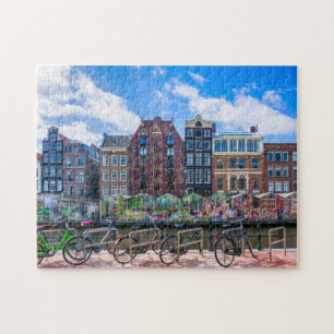 Fahrradhäuser am Canal de Amsterdam Niederlande Puzzle
