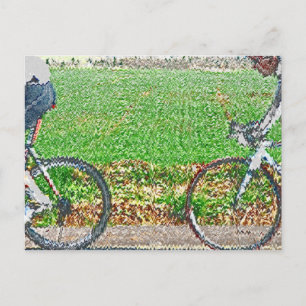 Fahrradkunst, 2 Fahrradfahrer und grüner Hintergru Postkarte