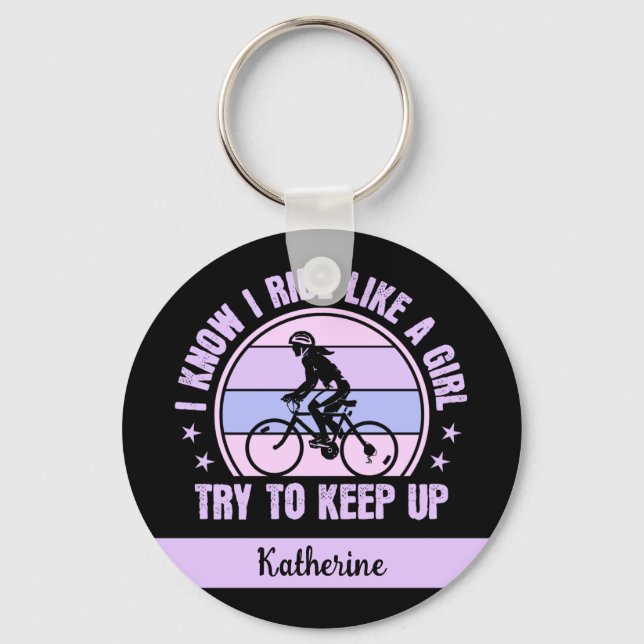 Fahrradmädchen Behalt nach oben Schlüsselanhänger (Vorderseite)