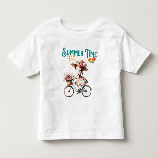 Fahrradmädchen mit Blume Sommer Kleinkind T-shirt (Vorderseite)