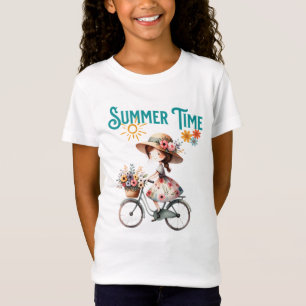 Fahrradmädchen mit Blume Sommer T-Shirt
