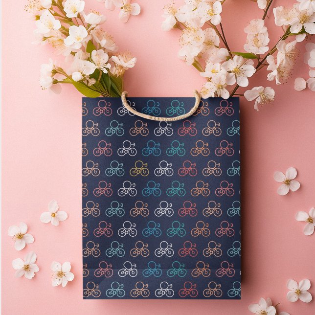 Fahrradmuster Cartoon Mittlere Geschenktüte (gift bag, birthday surprise gift bag, teddy bear gift bag, wine gift bag, travel bag, use and throw )