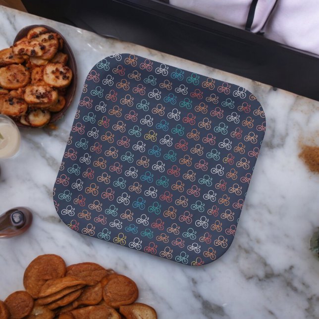 Fahrradmuster Cartoon Pappteller (bicycle kids theme,birthday,wedding,baby shower,special occasion event paper plate party supplies)