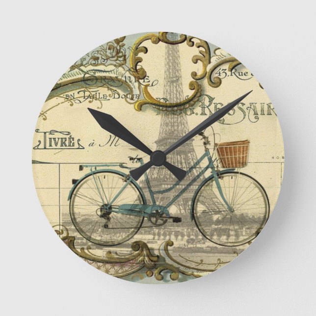Fahrradparis Eiffel des Chicreisenden Vintager Runde Wanduhr (Vorderseite)
