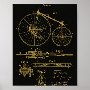 Fahrradpatent 1888 Schwarze Gold Wandkunst Poster