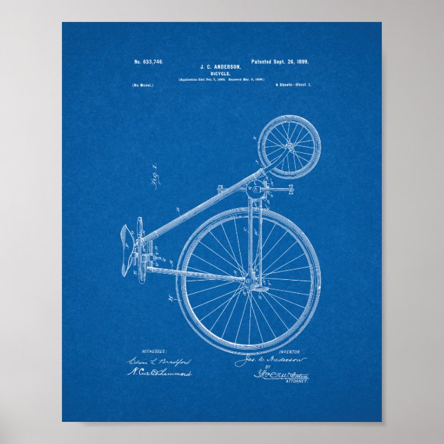 Fahrradpatent - Blueprint Poster (Vorne)